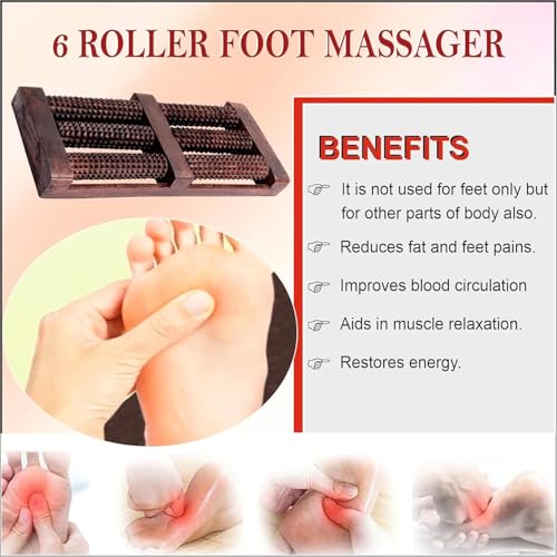 Flavoma 6 Roller Sheesham Wooden Foot Massager | Massage Roller for Back, Neck, Shoulders & Legs, Large Foot Massager for Pain Relief | Body Stress Buster & Accupressure - Image 4