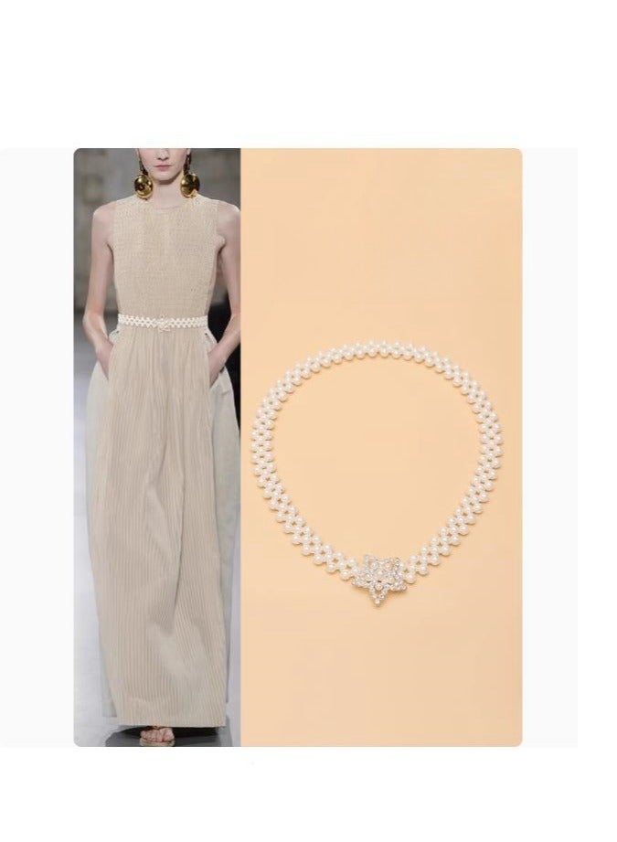 Pearl Woven Versatile Elastic Waistband Decorative Dress  - Image 2