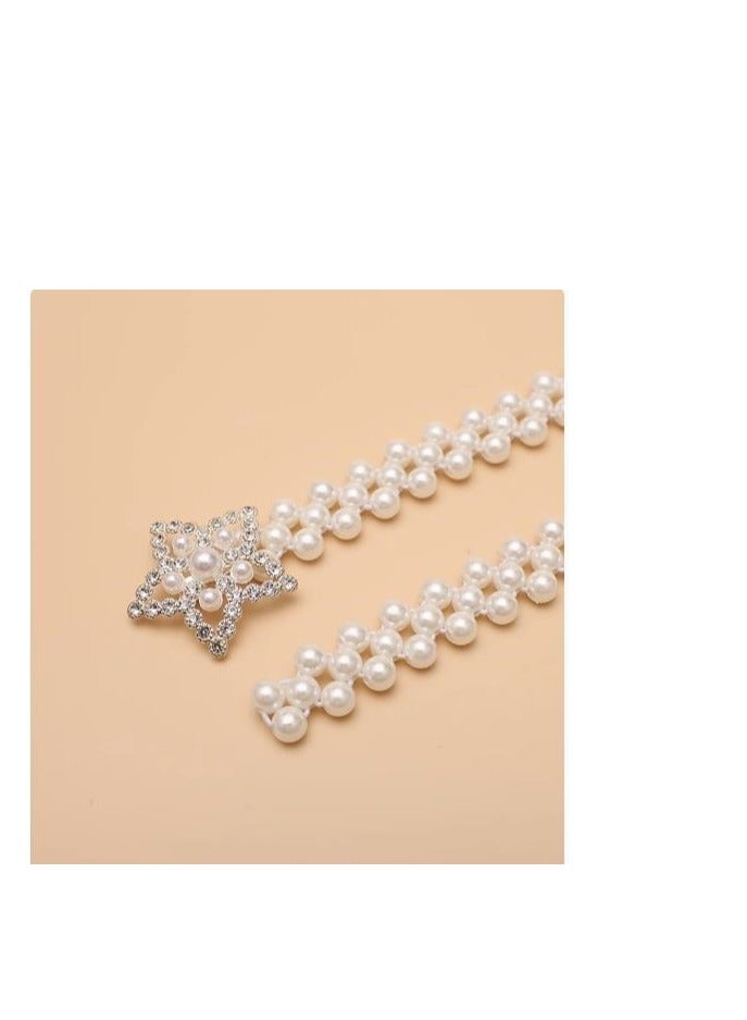 Pearl Woven Versatile Elastic Waistband Decorative Dress  - Image 5