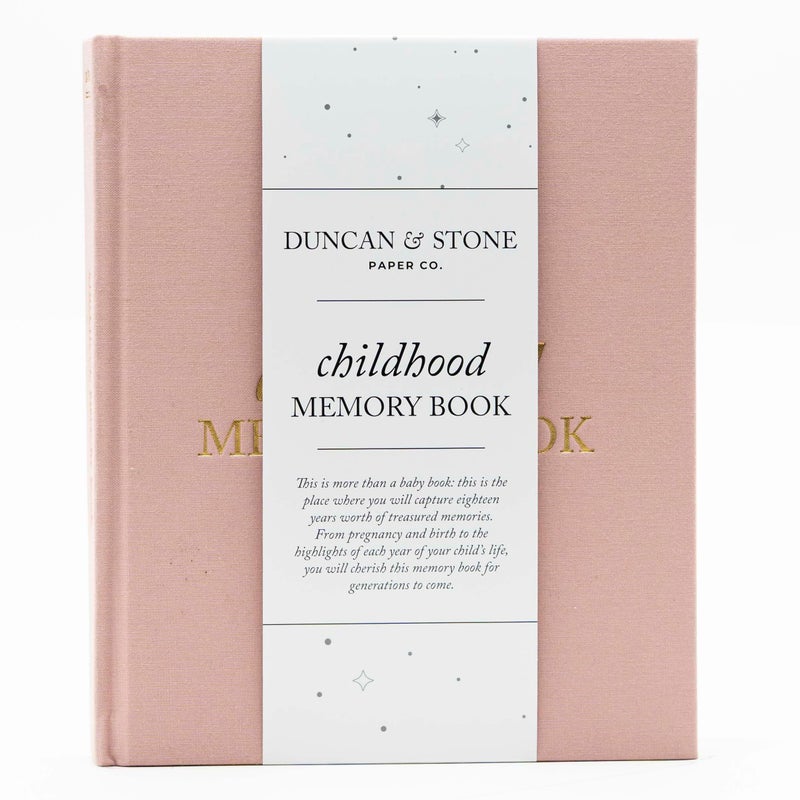 DUNCAN & STONE PAPER CO. Childhood Memory Book - Elegant Child Memory Book from Pregnancy to Age 18 W/Prompts, Space for Photos & More - Baby Journal (175 Pages, Dusty Rose) - Image 1