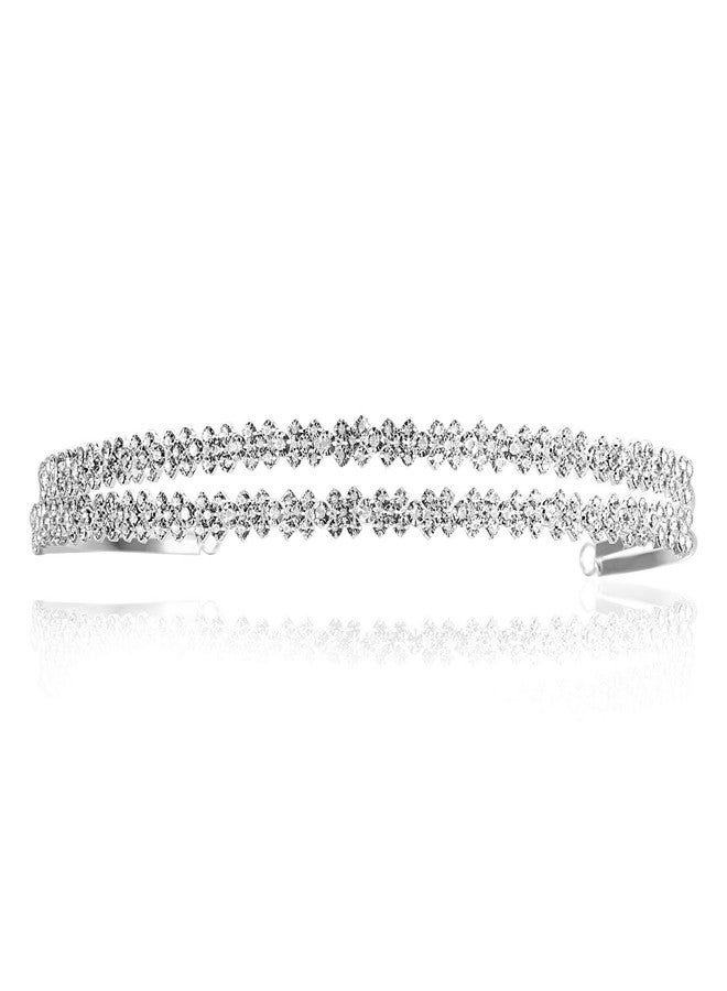 سامكي تاج زفاف أنيق وبسيط مرصع بأحجار الراين الكريستالية من سامكي - طوق مزدوج T477 - Image 1