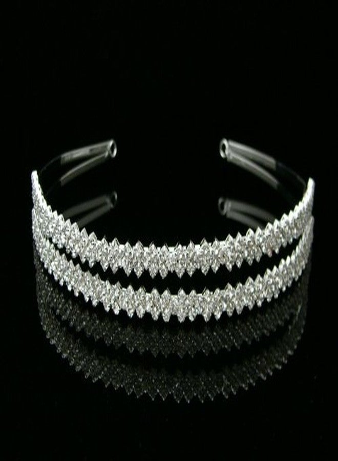 سامكي تاج زفاف أنيق وبسيط مرصع بأحجار الراين الكريستالية من سامكي - طوق مزدوج T477 - Image 3