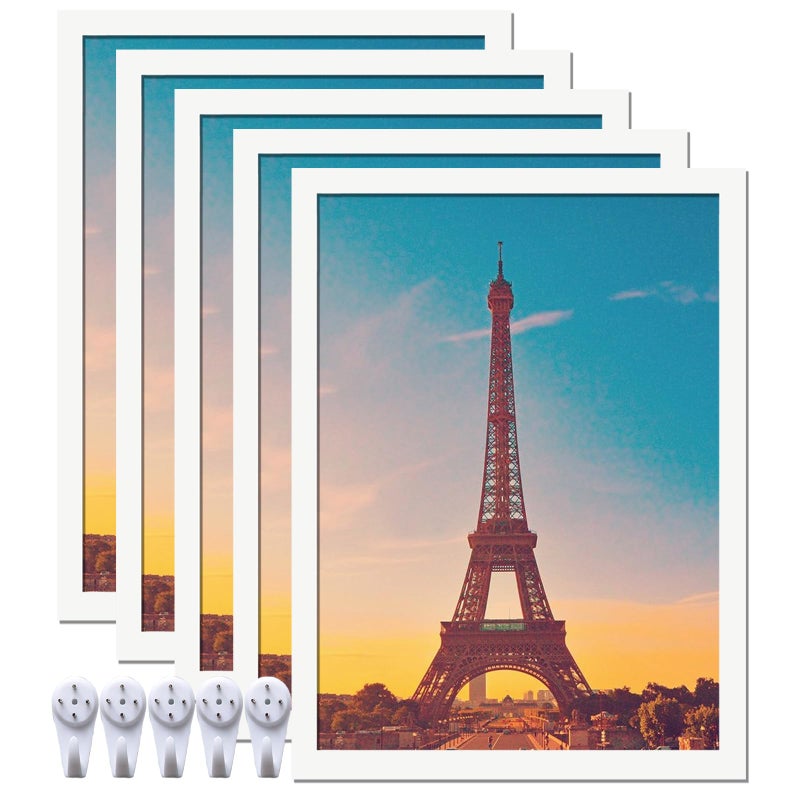 icariery 8x11 Picture Frame Set of 5 White Photo Frames High Transparent Wall Gallery Desktop Horizontal Vertical for Canvas Collage Photo Poster Certificate 8 x 11 inches