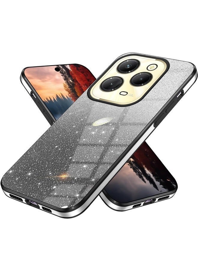 Asan Ge Infinix Hot 40/40 Pro Silicone Glitter Case, Bling Plating Shockproof  Protective Cover for Infinix Hot 40/Infinix Hot 40 Pro, Luxury Slim Case for Women Men - Black - Image 1