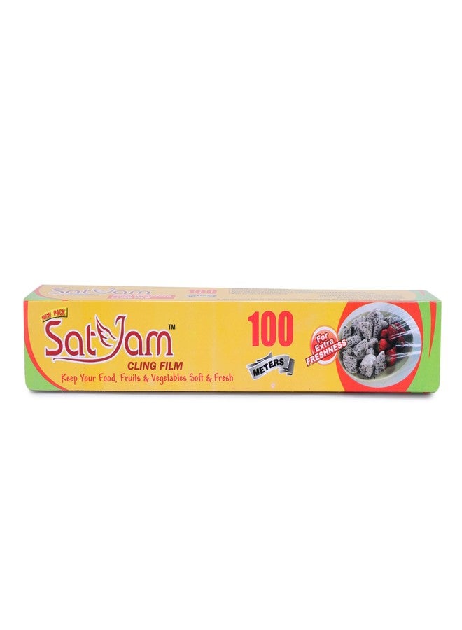 SATYAM غلاف بلاستيكي من ساتيام، 100 متر، ورق تغليف متعدد الأغراض للطعام، غلاف غذائي، لفة تغليف طعام قابلة للتحلل الحيوي، تخزين وتغليف الطعام للحفاظ على نضارته (عبوة من قطعة واحدة) - Image 1