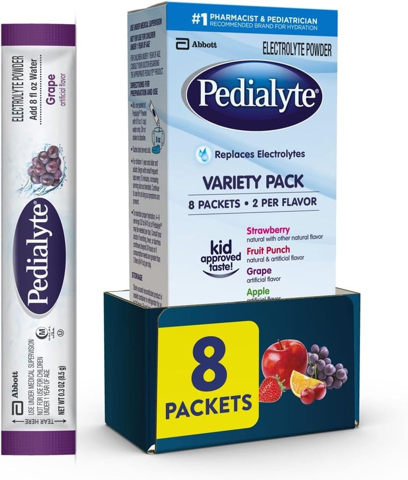 Pedialyte Electrolyte Powder, Variety Pack, Electrolyte Hydration Drink, 0.3 oz Powder Packs, 8 Count - Image 1