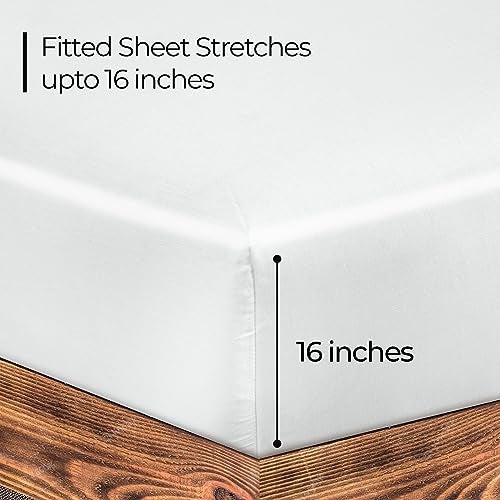 ROYALE LINENS 300 Thread Count 100% Long Staple Combed Cotton Fitted Sheet Full - Super Soft Deep Pocket Bottom Sheet - Fitted Sheets Only - Elastic Sheets (Full, White) - Image 2