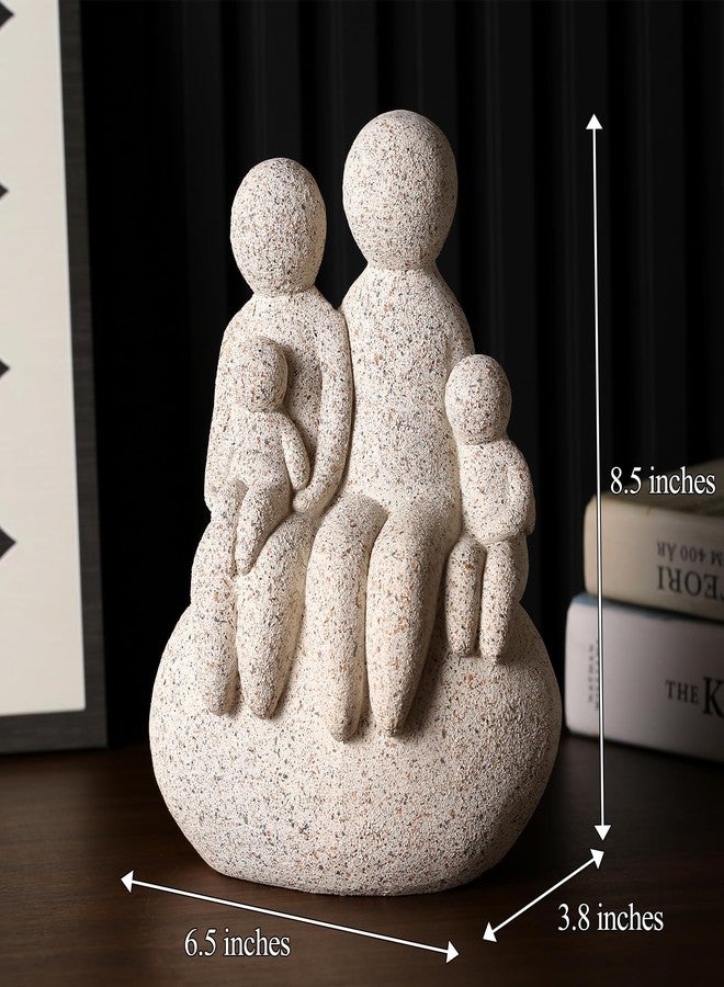 qumHmup Family of 4 Figurines - Resin Hand-Painted Parents and Kids Beige Abstract Sculpture- Heartwarming Holiday Ornaments Home Tabletop Shelf Gift Decor 8.5" H 6.5" W - Image 2