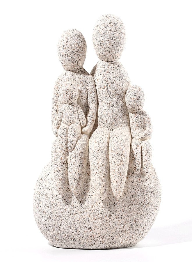 qumHmup Family of 4 Figurines - Resin Hand-Painted Parents and Kids Beige Abstract Sculpture- Heartwarming Holiday Ornaments Home Tabletop Shelf Gift Decor 8.5" H 6.5" W - Image 1