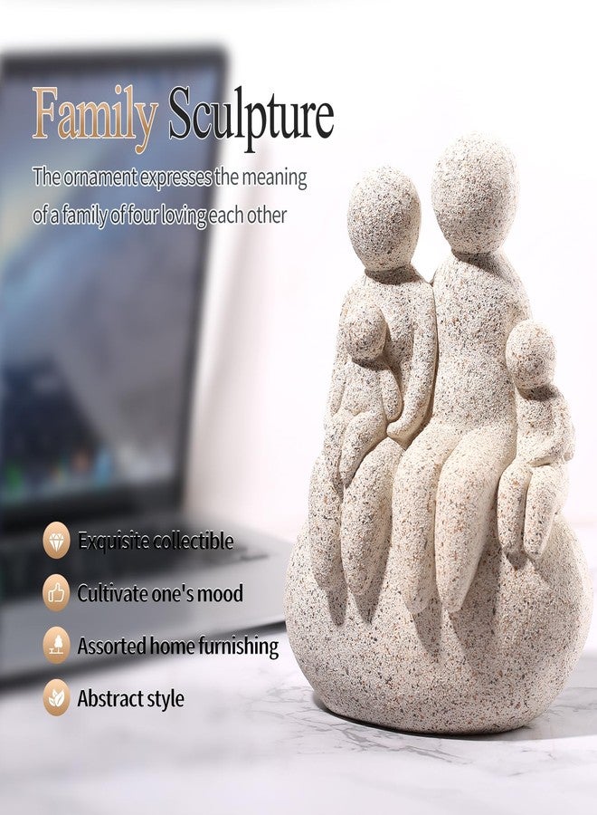 qumHmup Family of 4 Figurines - Resin Hand-Painted Parents and Kids Beige Abstract Sculpture- Heartwarming Holiday Ornaments Home Tabletop Shelf Gift Decor 8.5" H 6.5" W - Image 4