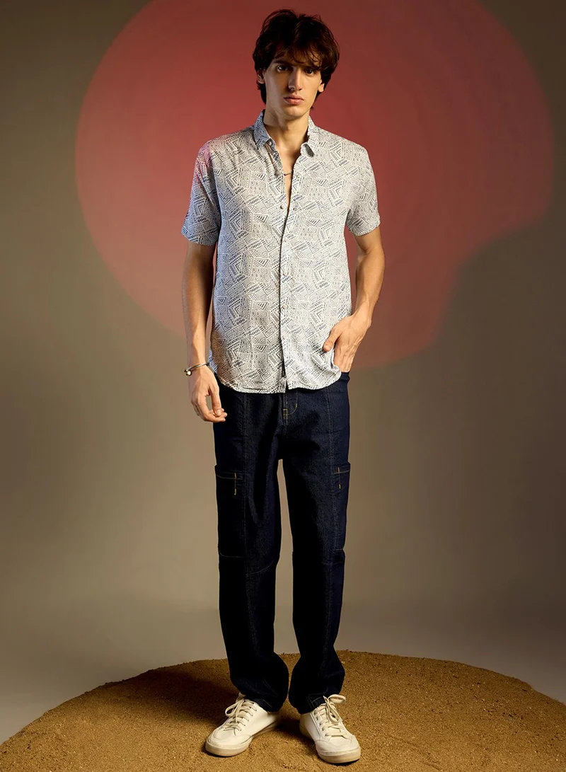 كامبوس سوترا Men's Ivory White:Prussian Blue Spiral Block Shirt