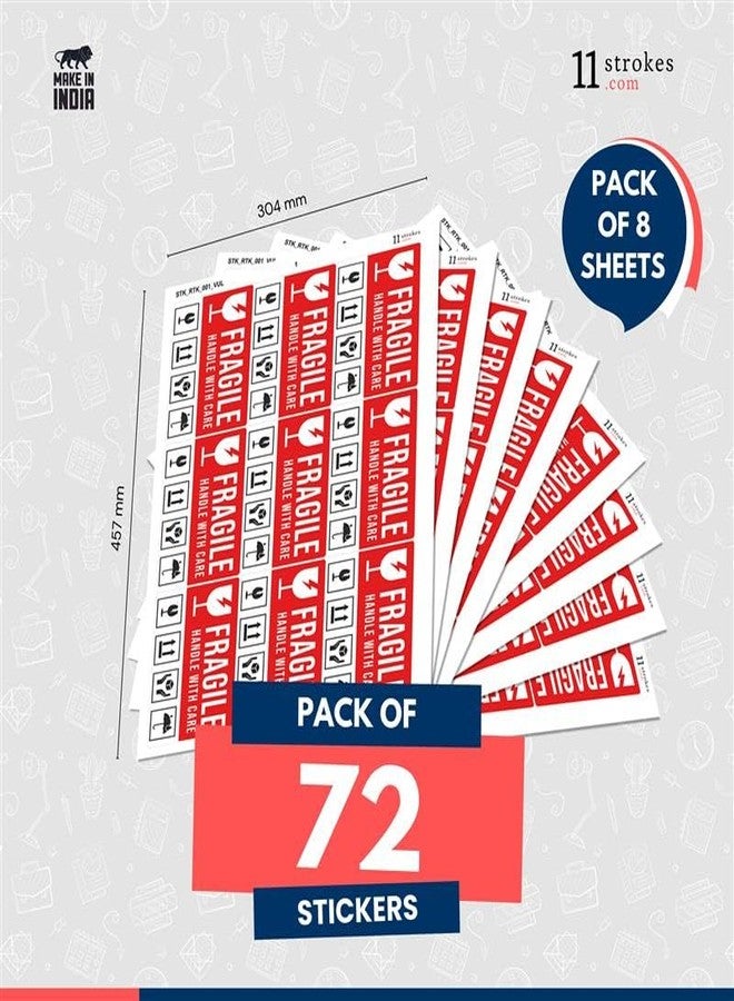 11 Strokes Fragile Stickers Pack of 72 Self Adhesive Sticker, Handle with Care Sticker, Warning Stickers, Fragile Tape, Fragile Sticker Handle with Care Fragile Labels for Packing Fragile Items - Image 2