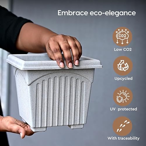 Eha Earth-Friendly 10" Archway Planters with Tray | Set of 4 | Plant Pot Made with Rice Husk Biocomposite | UV Protected | Drainage Hole | Pots for Indoor, Outdoor, Balcony & Garden | Azure - Image 4