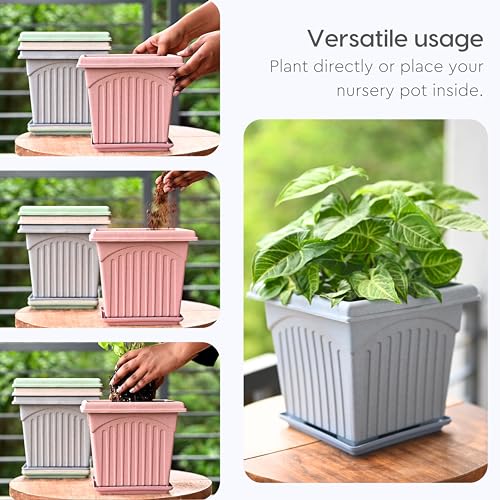 Eha Earth-Friendly 10" Archway Planters with Tray | Set of 4 | Plant Pot Made with Rice Husk Biocomposite | UV Protected | Drainage Hole | Pots for Indoor, Outdoor, Balcony & Garden | Azure - Image 5