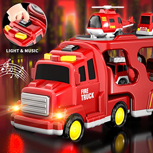Bennol 5-in-1 Fire Trucks Toy Set for Boys Age 1-3 3-5, Fire Car Truck for Toddlers 1 2 3 4 5 6 Years Old, Christmas Birthday Gift Car Sets with Light Sound - Image 2