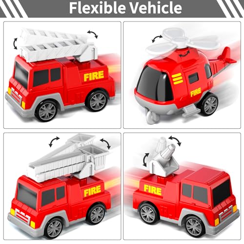 Bennol 5-in-1 Fire Trucks Toy Set for Boys Age 1-3 3-5, Fire Car Truck for Toddlers 1 2 3 4 5 6 Years Old, Christmas Birthday Gift Car Sets with Light Sound - Image 5