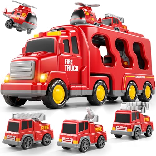 Bennol 5-in-1 Fire Trucks Toy Set for Boys Age 1-3 3-5, Fire Car Truck for Toddlers 1 2 3 4 5 6 Years Old, Christmas Birthday Gift Car Sets with Light Sound - Image 1