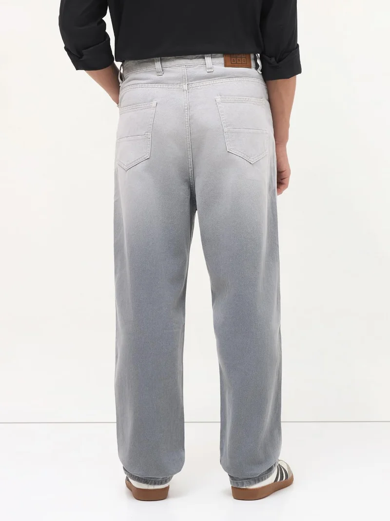 Urbano Fashion  Urbano Fashion Men's Light Grey Loose Baggy Fit Heavy Washed Faded Denim Jeans Non-Stretchable for Men | Best Price UAE