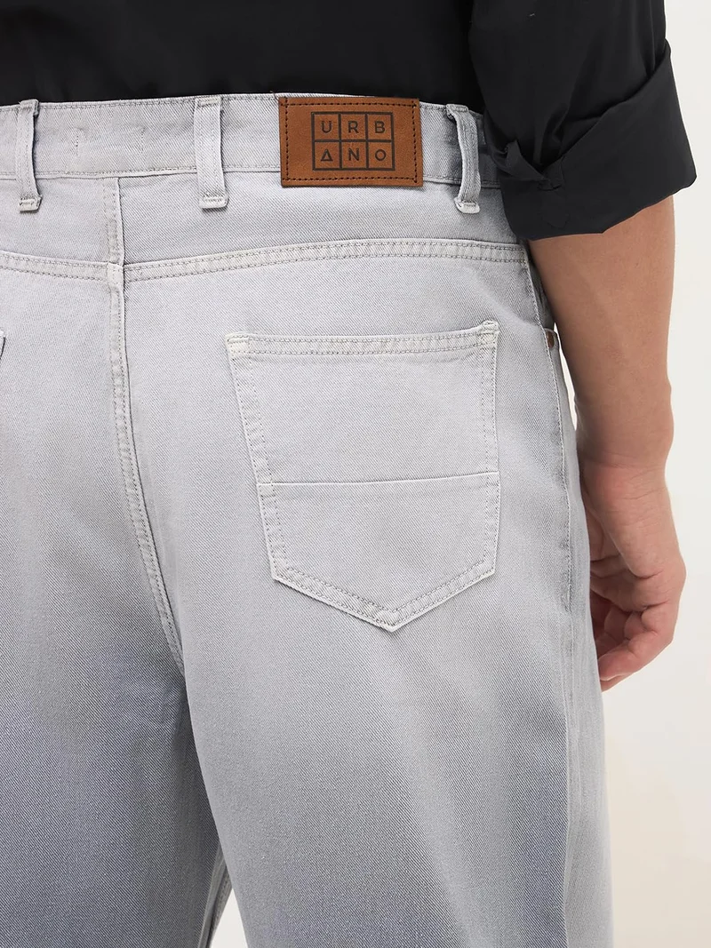 Urbano Fashion  Urbano Fashion Men's Light Grey Loose Baggy Fit Heavy Washed Faded Denim Jeans Non-Stretchable for Men | Best Price UAE