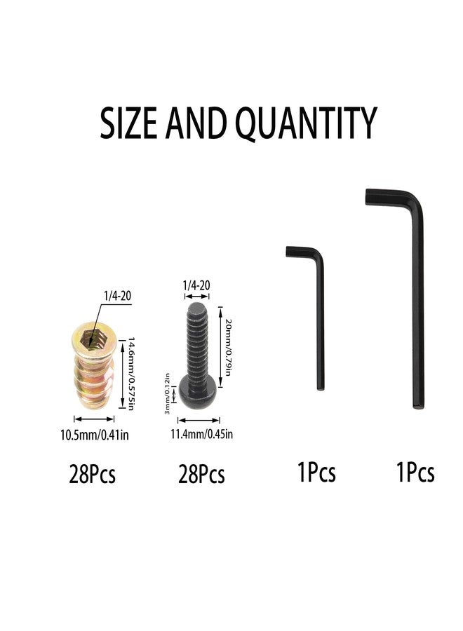 Rrina 28 Sets 1/4-20 x 25/32" Furniture Screw Nut Threaded Wood Inserts Bolt Fastener Connector Hex Socket Drive 1/4-20 x 19/32" Screw-in Nuts - Image 2