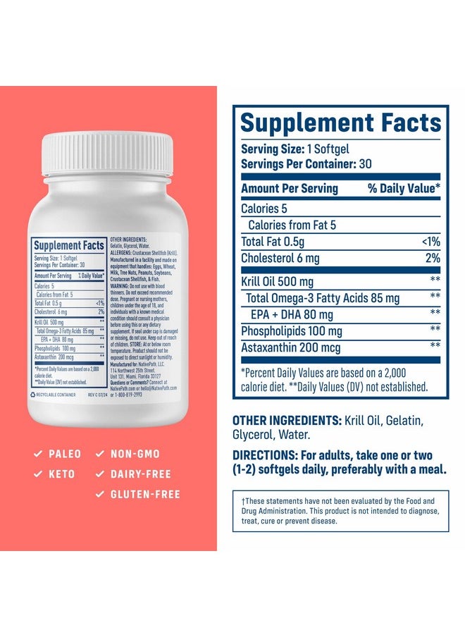 NativePath NativePath: Antarctic Krill Oil - Wild-Caught Krill Omega-3 Fatty Acids with EPA and DHA - 30-Day Supply - Supports Your Joint, Heart, Brain and Immunity - Pure Formula, No Fishy Taste  - Image 2
