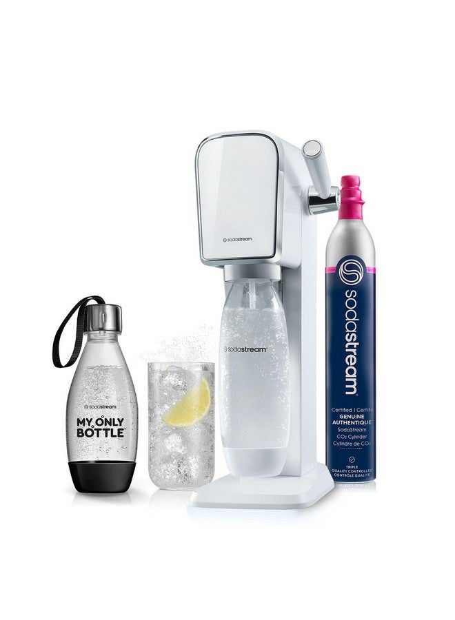 SodaStream صودا ستريم - صانع المياه الغازية ART | مجموعة البداية | نظام CQC CO2 | يتضمن 1x أسطوانة CO2، 1x32 و 1x16 أونصة زجاجات آمنة للغسل في غسالة الصحون، 1x قطرة نكهة Bubly | يمكن دمجها مع نكهات بيبسي | أبيض - Image 1