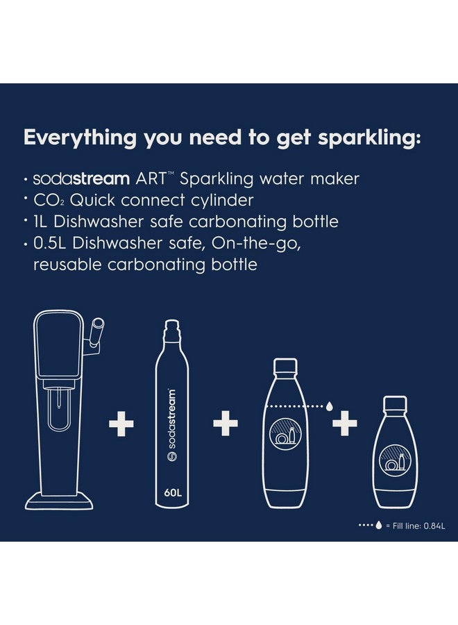 SodaStream صودا ستريم - صانع المياه الغازية ART | مجموعة البداية | نظام CQC CO2 | يتضمن 1x أسطوانة CO2، 1x32 و 1x16 أونصة زجاجات آمنة للغسل في غسالة الصحون، 1x قطرة نكهة Bubly | يمكن دمجها مع نكهات بيبسي | أبيض - Image 3