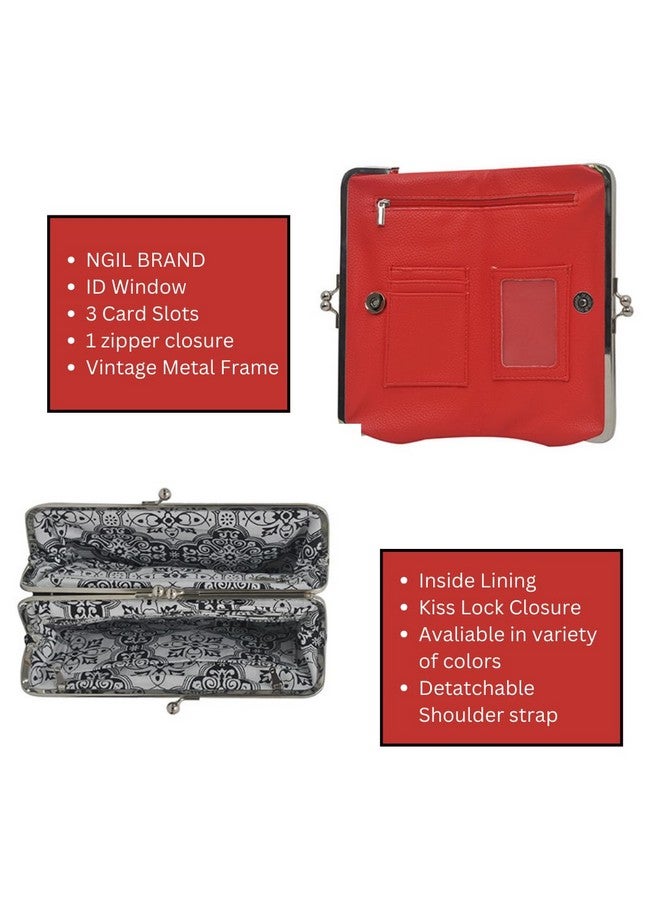 NGIL Double Frame Vintage Style Clutch Wallet, Clutch Purses for Women, Wallet Women, Clutch, Travel Wallet Womens, Clutches For Women, Women Clutch Handbags (Red) - Image 3