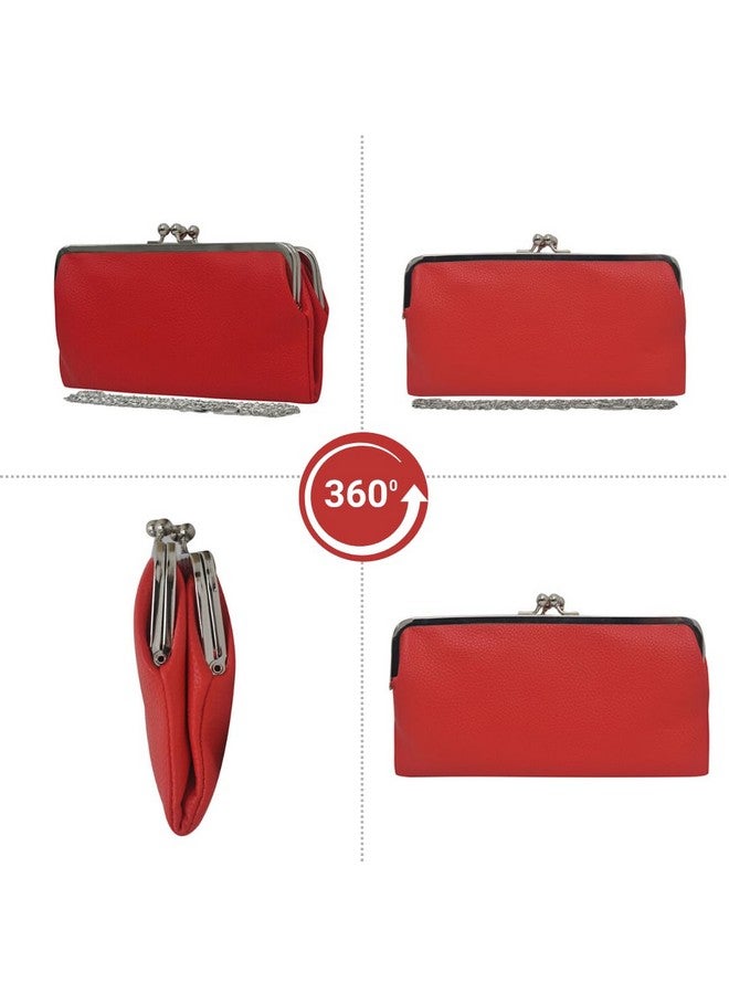NGIL Double Frame Vintage Style Clutch Wallet, Clutch Purses for Women, Wallet Women, Clutch, Travel Wallet Womens, Clutches For Women, Women Clutch Handbags (Red) - Image 2