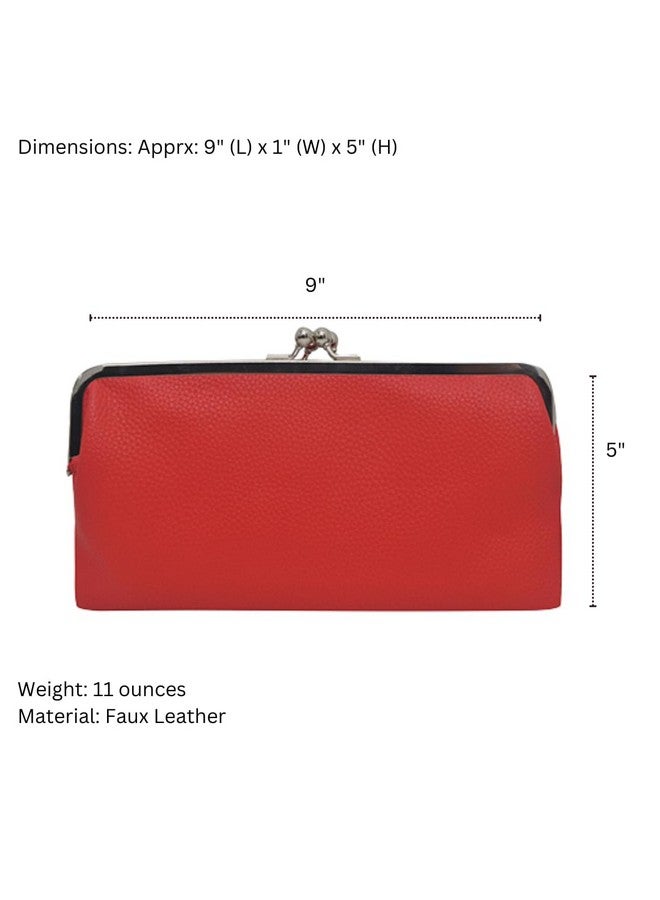 NGIL Double Frame Vintage Style Clutch Wallet, Clutch Purses for Women, Wallet Women, Clutch, Travel Wallet Womens, Clutches For Women, Women Clutch Handbags (Red) - Image 1