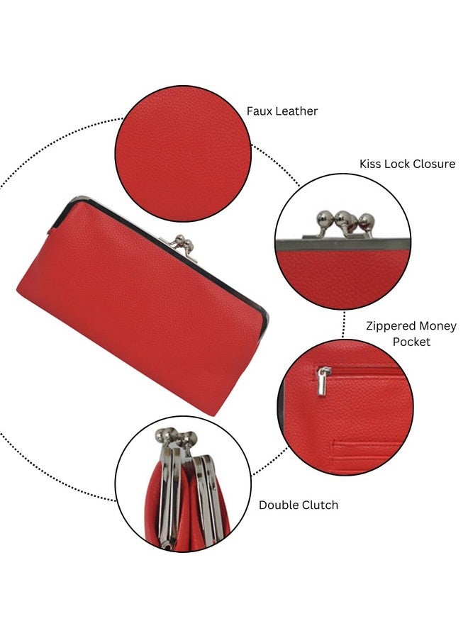 NGIL Double Frame Vintage Style Clutch Wallet, Clutch Purses for Women, Wallet Women, Clutch, Travel Wallet Womens, Clutches For Women, Women Clutch Handbags (Red) - Image 4