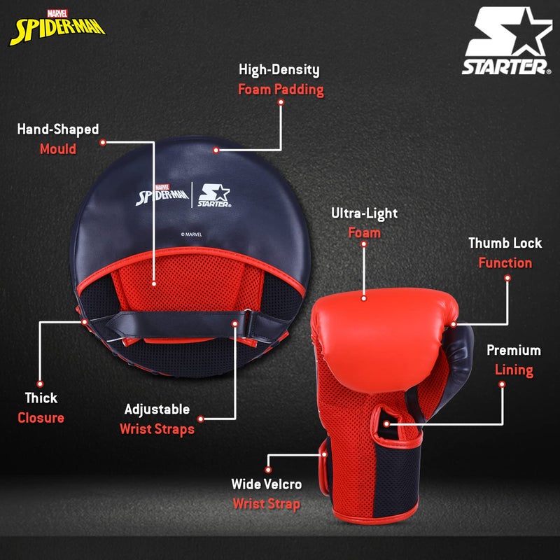 STARTER وسادة تركيز سبايدر مان مع قفازات الملاكمة، حشوة رغوية مصبوبة، حزام معصم فيلكرو، وظيفة قفل الإبهام، متعددة الألوان - Image 5
