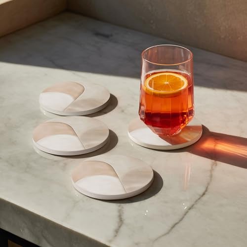 VEYRO Ceramic Coasters Set of 4 – Absorbent Stone Drink Coasters with Holder, Non-Slip Cork Backing, Modern Marble Look Coasters for Coffee Table, Desk & Home Decor - Image 4