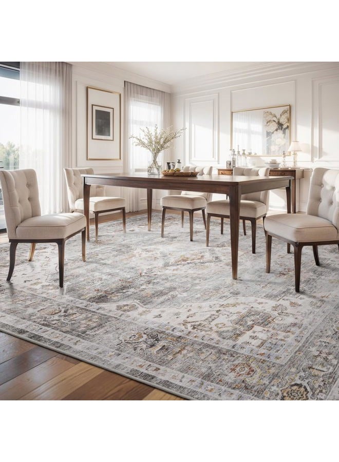 AMOAMI Area Rug - 9x12 Vintage Soft Grey Rug - Non Slip, Washable for Living Room, Bedroom, Dining Room, Office - Image 5