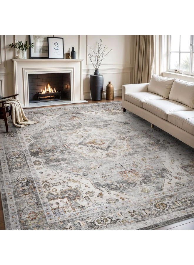 AMOAMI Area Rug - 9x12 Vintage Soft Grey Rug - Non Slip, Washable for Living Room, Bedroom, Dining Room, Office - Image 1