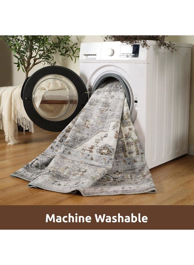 AMOAMI Area Rug - 9x12 Vintage Soft Grey Rug - Non Slip, Washable for Living Room, Bedroom, Dining Room, Office - Image 4