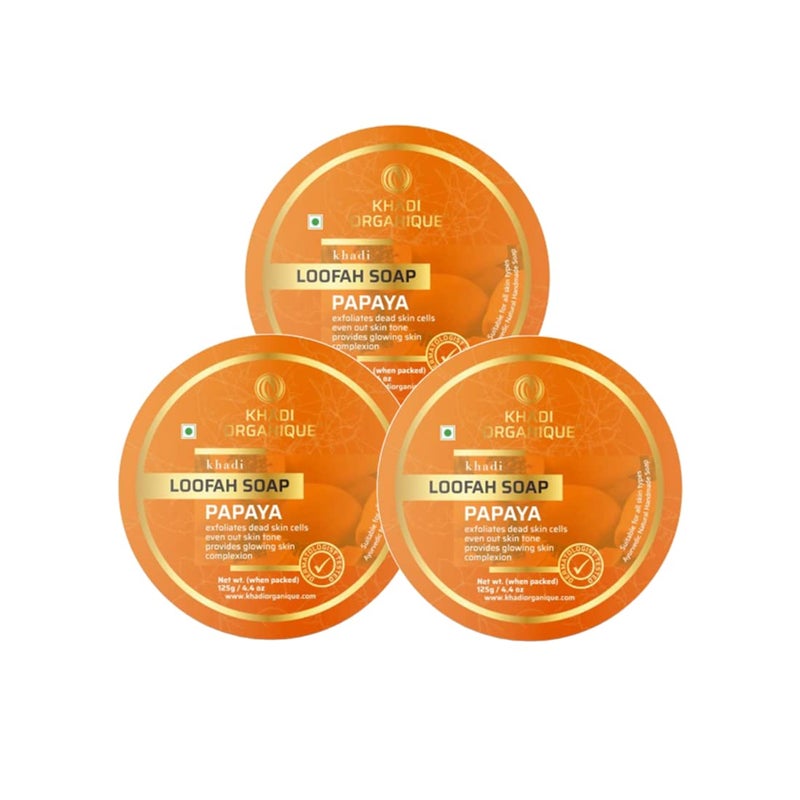 Khadi ORGANIQUE Khadi Organique Natural Herbal Papaya Loofah Soap Pack of 3 100 Pure Handmade - Image 1