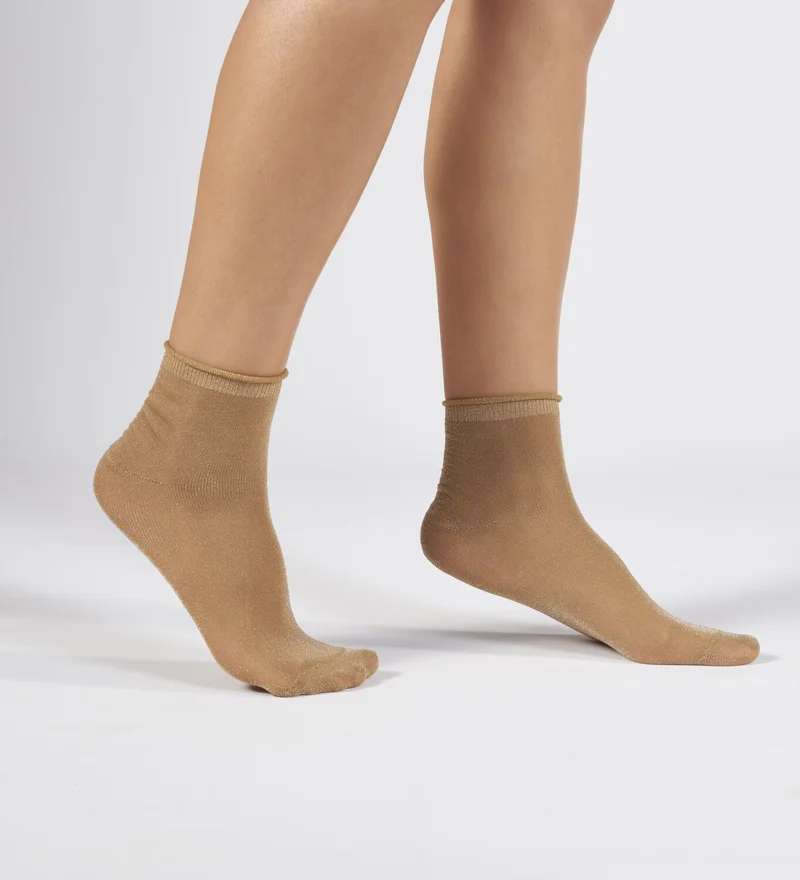 Forwena Beige Glitter Collection Quarter Elastic Seamless Women's Half Sock Socks