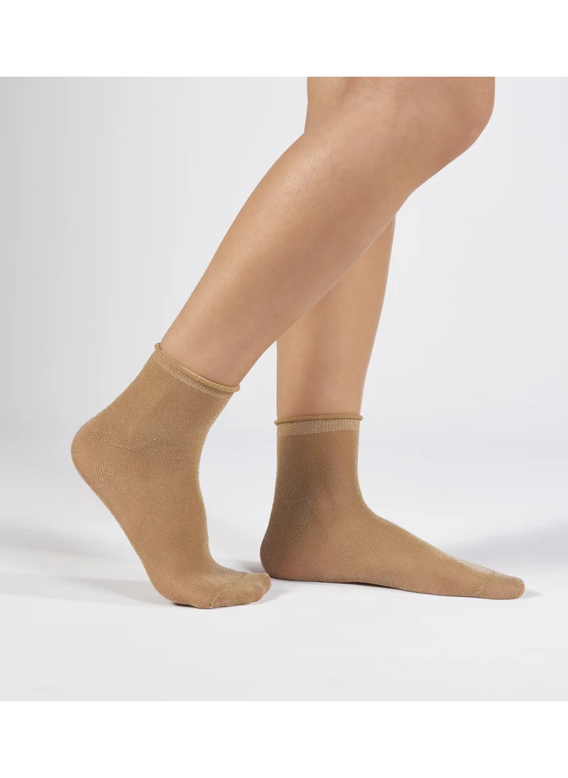 Forwena Beige Glitter Collection Quarter Elastic Seamless Women's Half Sock Socks