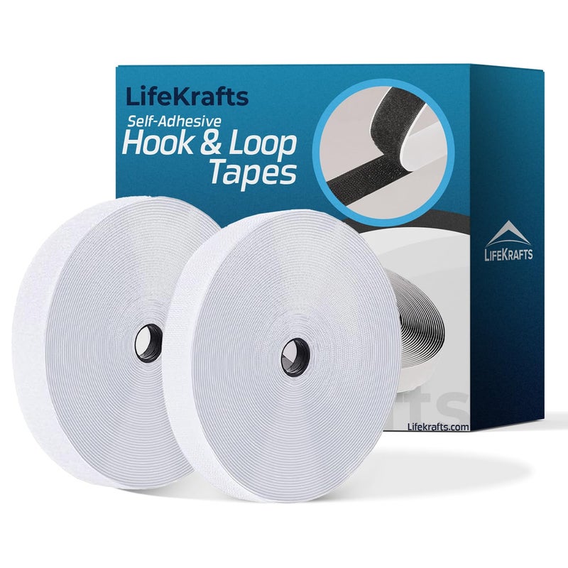 Lifekrafts LifeKrafts Self Adhesive Hook Loop Tapes White 2M Hook2M Loop 25mm Width to Organize Stationaries Arts Crafts Projects Photo Frame etc Sticky Back Strong Glue Back Mounting Fastener Tape  - Image 1