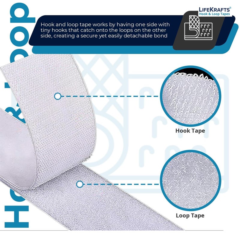 Lifekrafts LifeKrafts Self Adhesive Hook Loop Tapes White 2M Hook2M Loop 25mm Width to Organize Stationaries Arts Crafts Projects Photo Frame etc Sticky Back Strong Glue Back Mounting Fastener Tape  - Image 3
