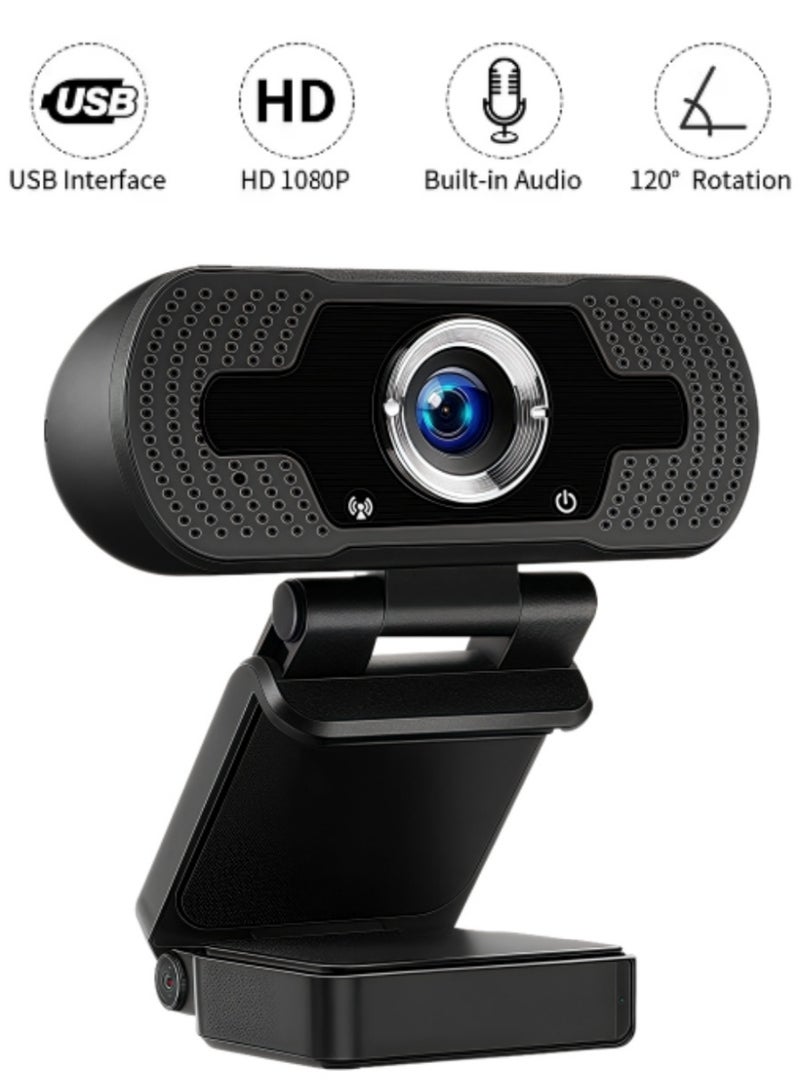 1080P Webcam with Microphone, Full HD USB Camera with Auto Focus, Multi-Angle Adjustment, Plug  Play Driver-Free, Ideal for Video Calls, Live Streaming, Online Meetings, Laptop  PC - Image 1