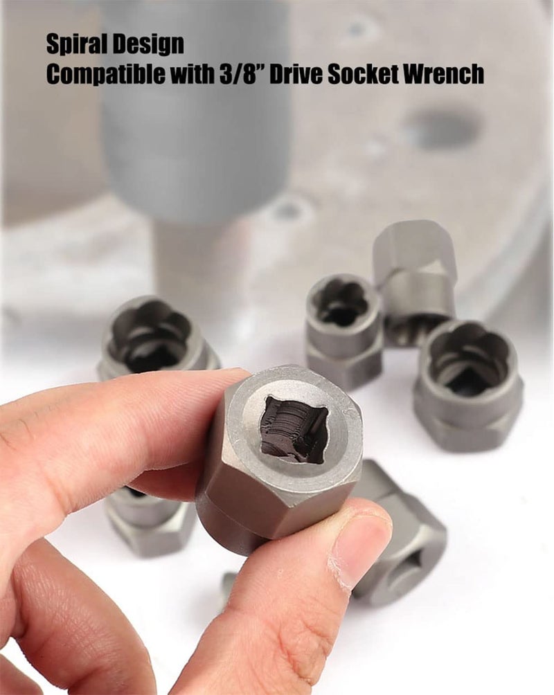 LSLANSOON 3/8â€ Drive Impact Bolt Nut Extractor Set, 13 Pcs Lug Nut Remover Kit 1/4â€-3/4â€ Twist Socket Tool Set with a 1/4â€ Hex Drive to 3/8â€ Socket Adapter - Image 4