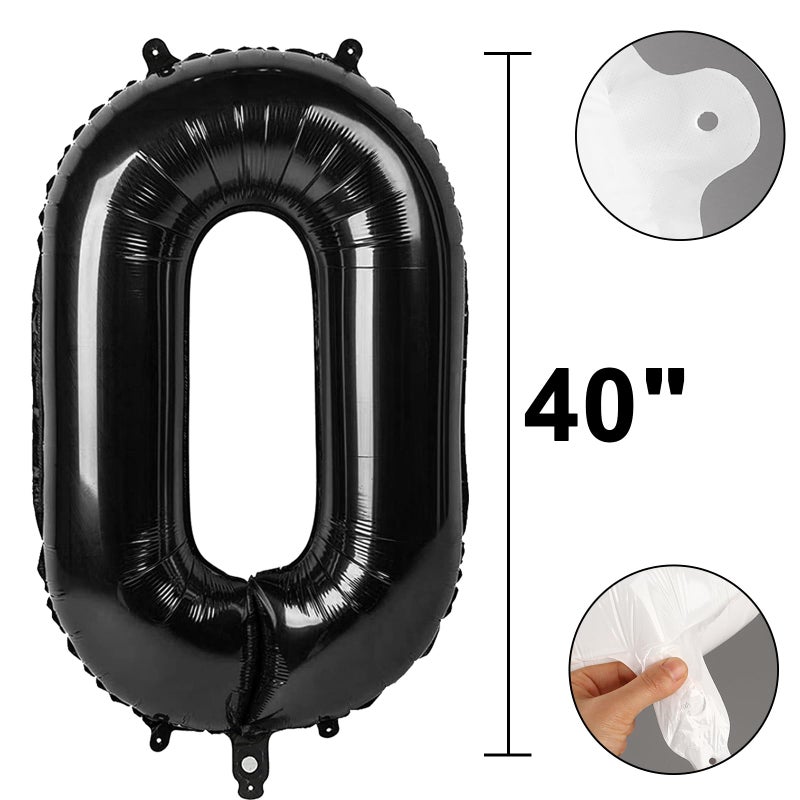 Kelfuoya 40 Inch Black Large Numbers Balloons 0,Number 0 Digital 0 10 20 30 Helium Balloons,Foil Mylar Big Number Balloons for Birthday Party supplies Decorations - Image 2