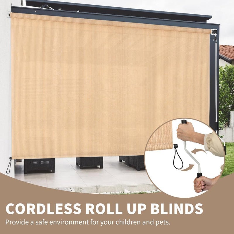 HIDODO Outdoor Roller Shade 8' W x 8' L Cordless Patio Shades Roll Up Outdoors Blinds with UV Protection, Exterior Roller Shades Cloth for Porch Pergola, Beige - Image 4