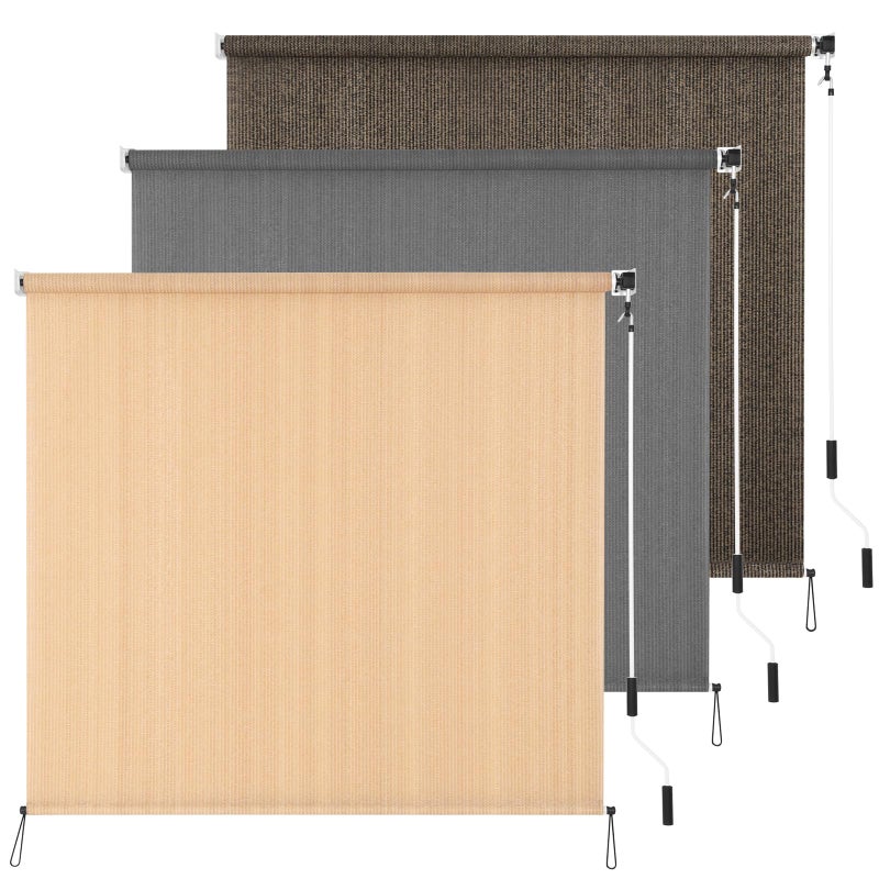 HIDODO Outdoor Roller Shade 8' W x 8' L Cordless Patio Shades Roll Up Outdoors Blinds with UV Protection, Exterior Roller Shades Cloth for Porch Pergola, Beige - Image 1