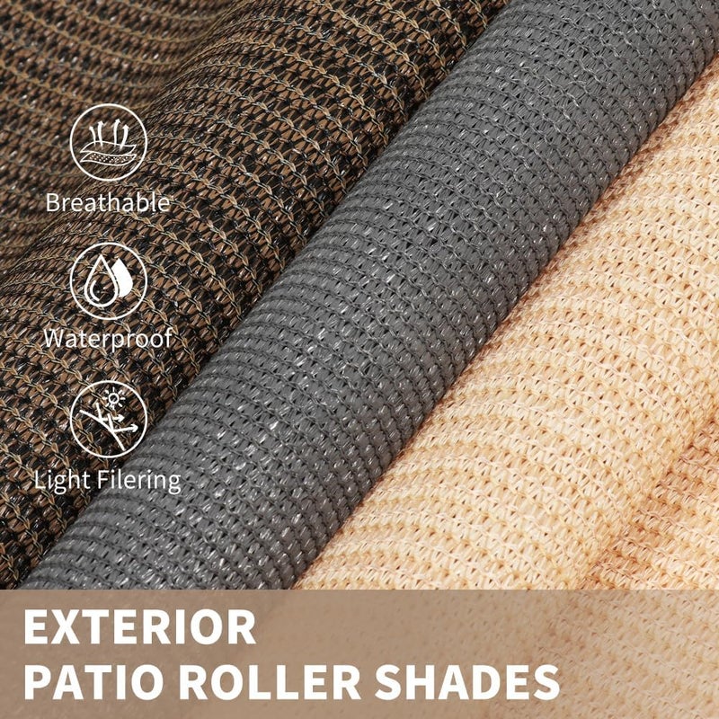 HIDODO Outdoor Roller Shade 8' W x 8' L Cordless Patio Shades Roll Up Outdoors Blinds with UV Protection, Exterior Roller Shades Cloth for Porch Pergola, Beige - Image 3