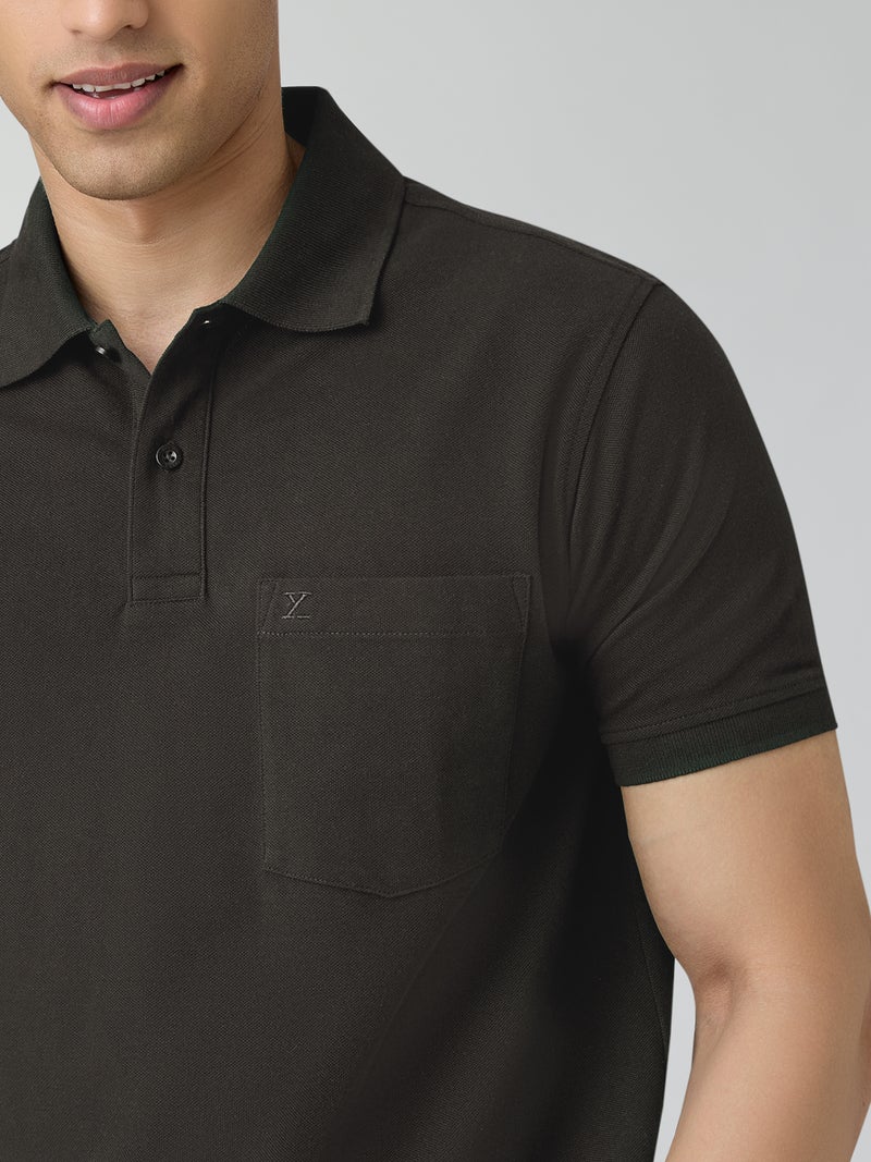 XYXX Men's'S Cotton Solid Halfsleeve Polo Tshirt Dark Brown - Image 3