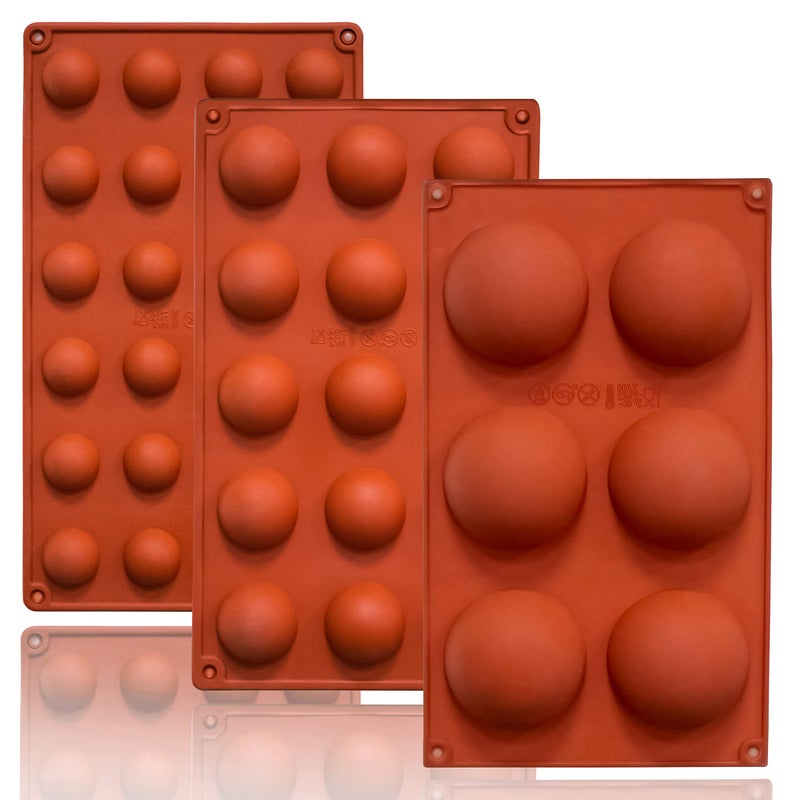 Lerykin Semi Circular Silicone Molds, Non-Stick Silicone Chocolate Molds,3 Packs Baking Molds for Making Chocolate, Cake, Jelly, Desert, Biscuit, Dome Mousse (6 Cups, 15 Cups and 24 Cups) - Image 1