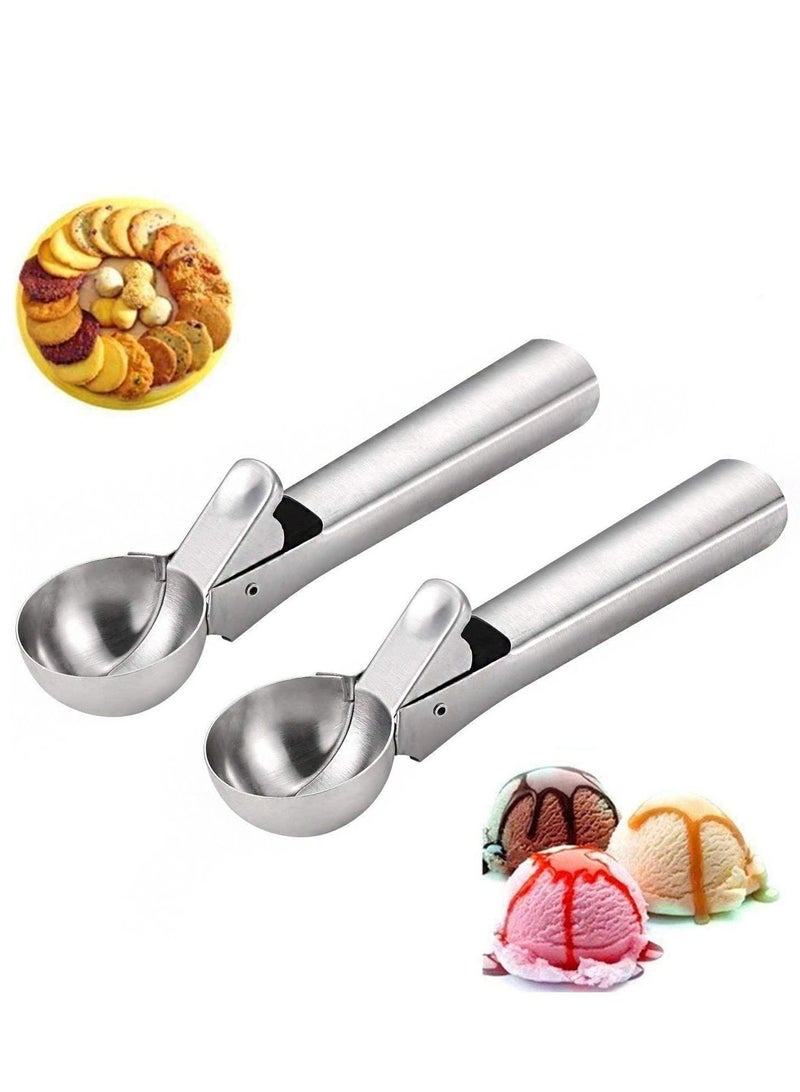 نيبمينينت Solid Stainless Steel Ice Cream Scoop, steel Spoon, Water Melon Scoop - Set, with Easy Trigger, Dipper for Fruits(2PCS) - Image 1